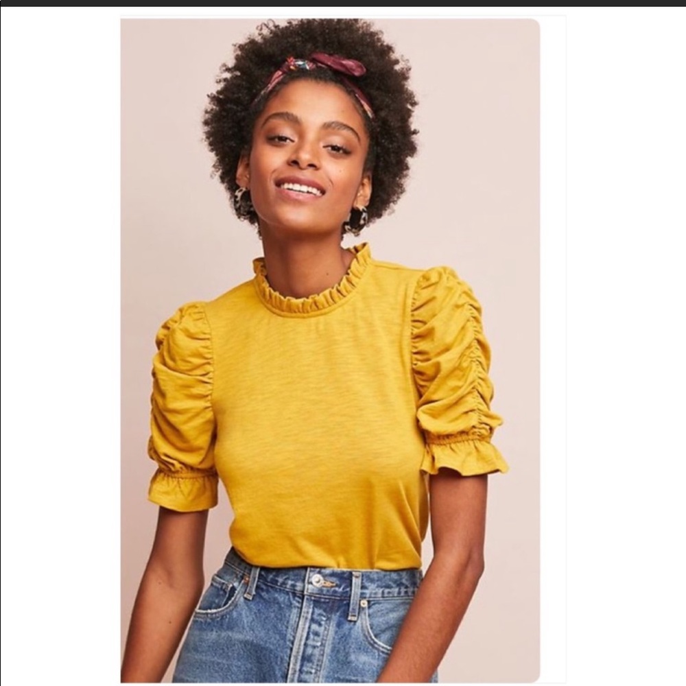 Anthropologie Moon River Ruffled-Sleeve Top